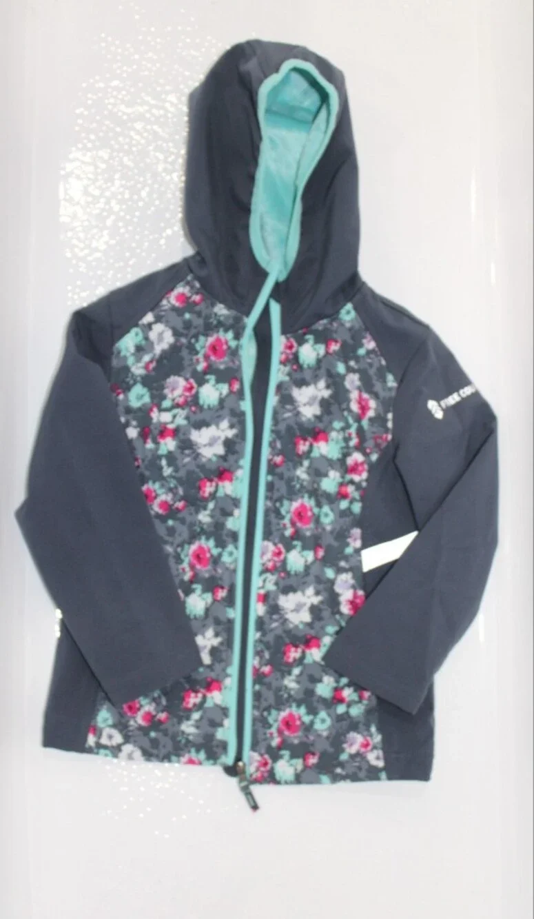 Free Country Navy Floral Rain Jacket with Teal Trim